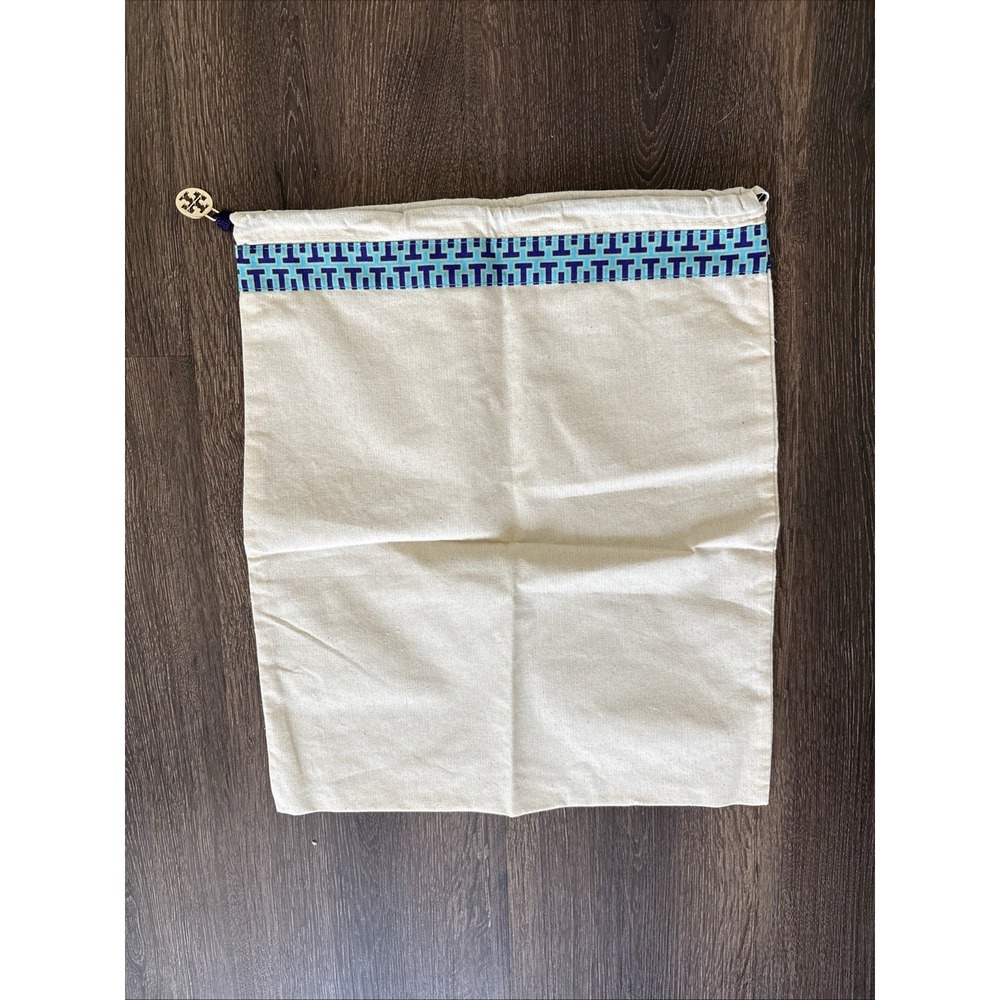 Tory Burch Lightweight Dustbag White/Blue Geometric Pattern Logo Accents